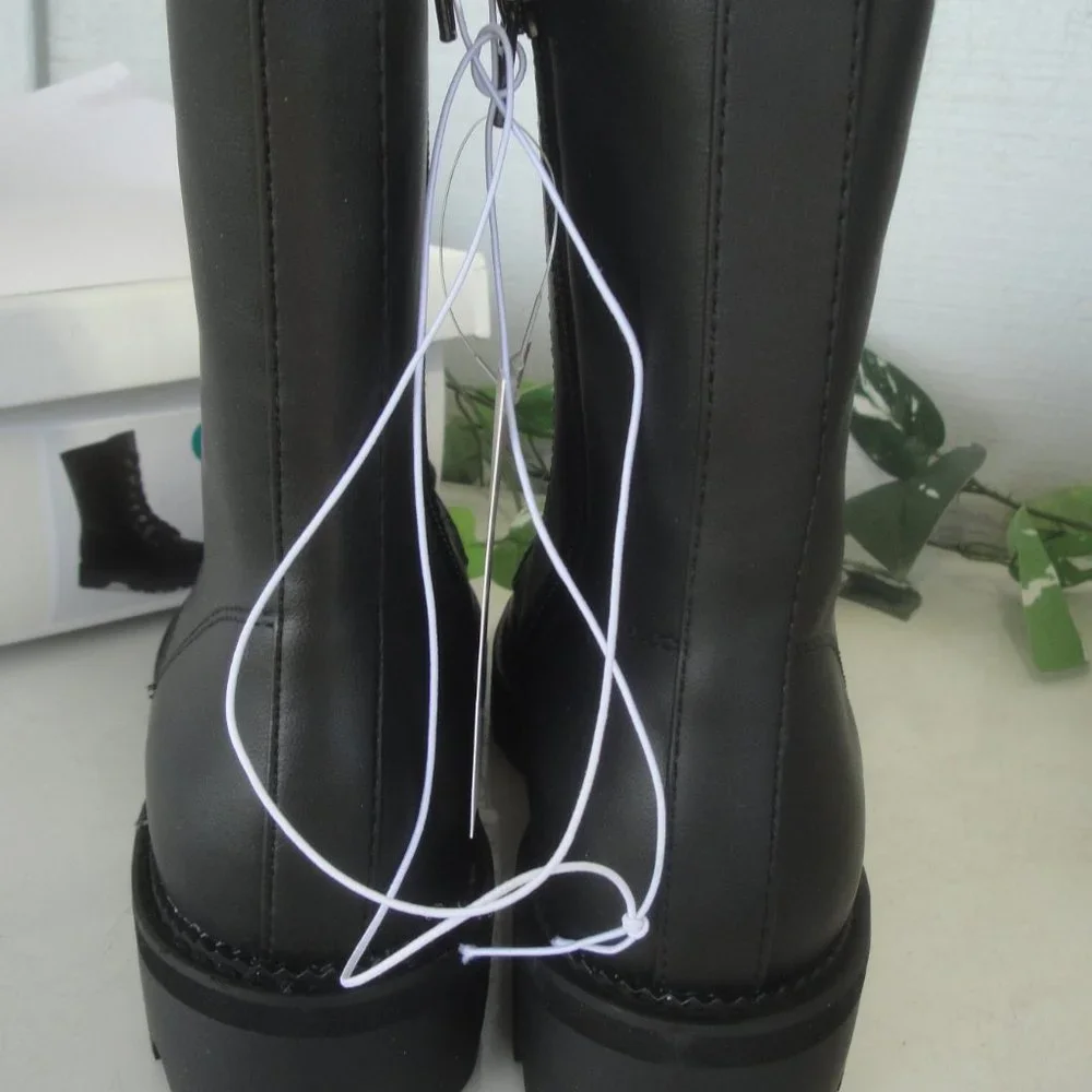 A New Day Black Combat Style Boots Ladies Size 9 - Picture 7 of 12